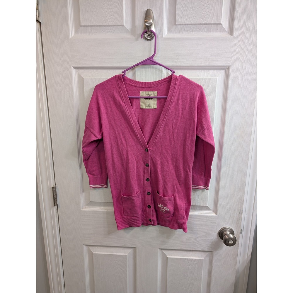 Hollister V-Neck Cardigan Womens 3/4 Sleeve Logo Button Up Y2K Preppy - Size S